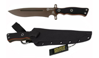 TOPS Operator 7 Fixed Blade 1075 Carbon Midnight Bronze Blade Tan Canvas Micarta / Black G10 OP7-03