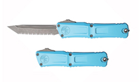 Microtech Combat Troodon Gen III AUTO OTF M390 Serrated Tanto Apocalyptic Stonewashed Turquoise Aluminum Handles 1144-12APTQ