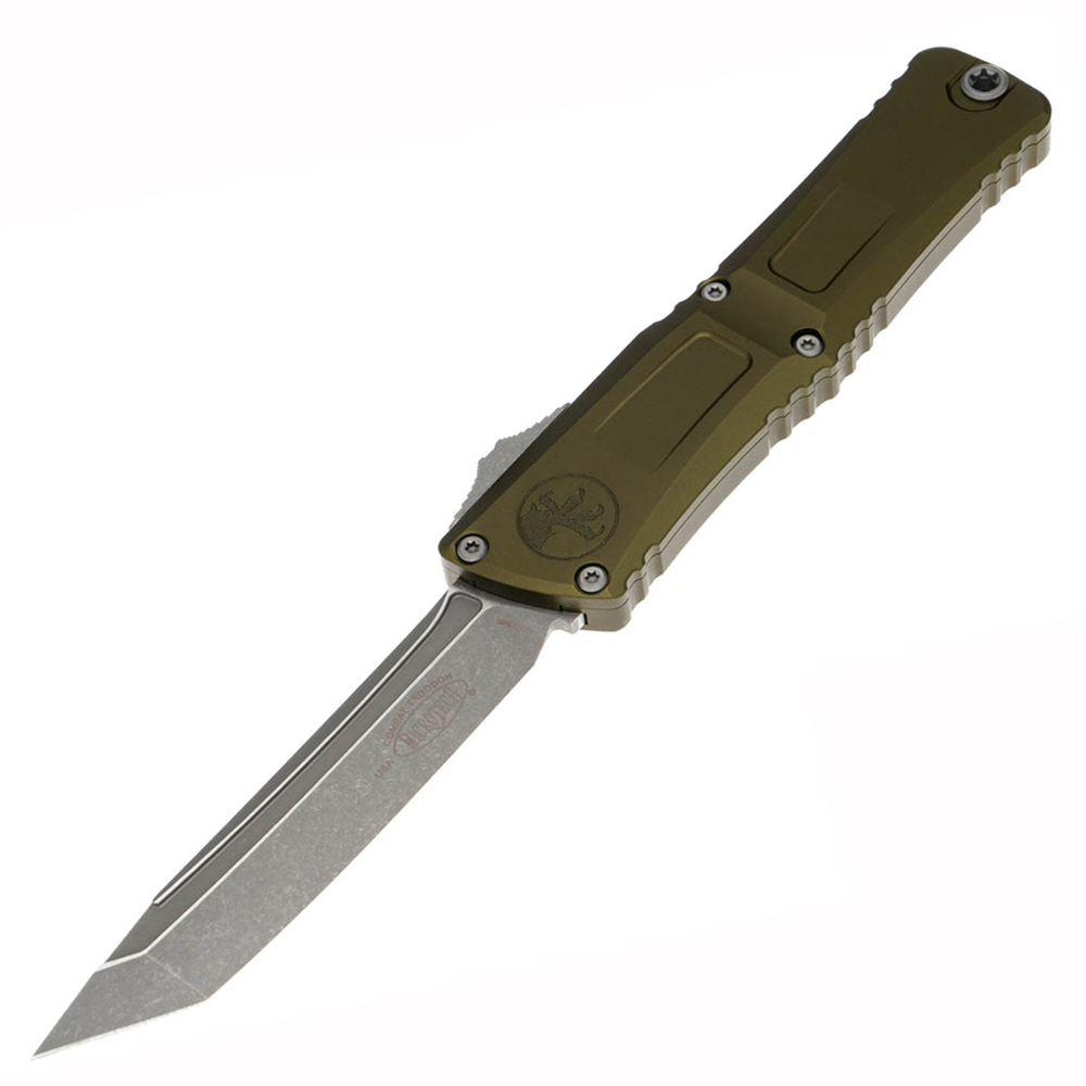 Microtech Combat Troodon Gen III AUTO OTF M390 Tanto Apocalyptic Stonewashed OD Green Aluminum Handles 1144-10APOD 2