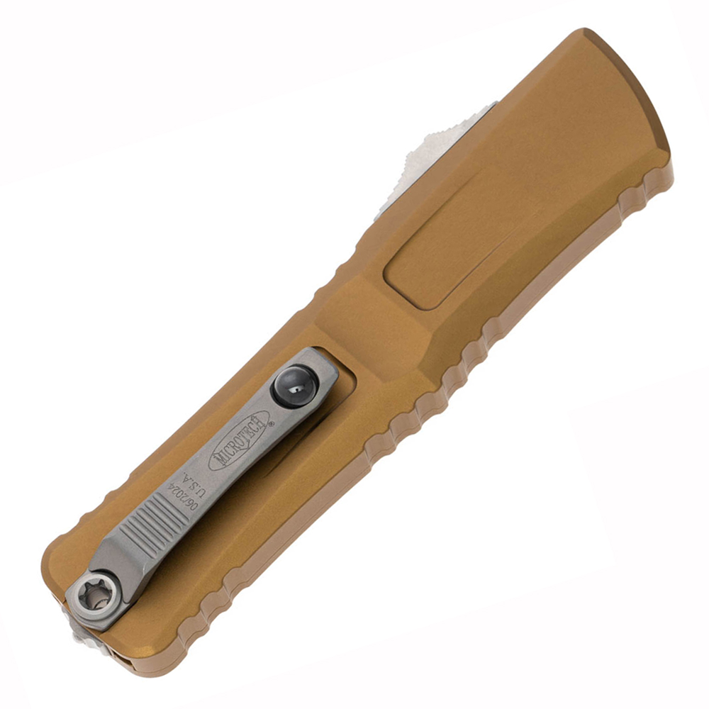 Microtech Combat Troodon Gen III AUTO OTF M390 Tanto Stonewashed Tan  Aluminum Handles 1144-10TA 2
