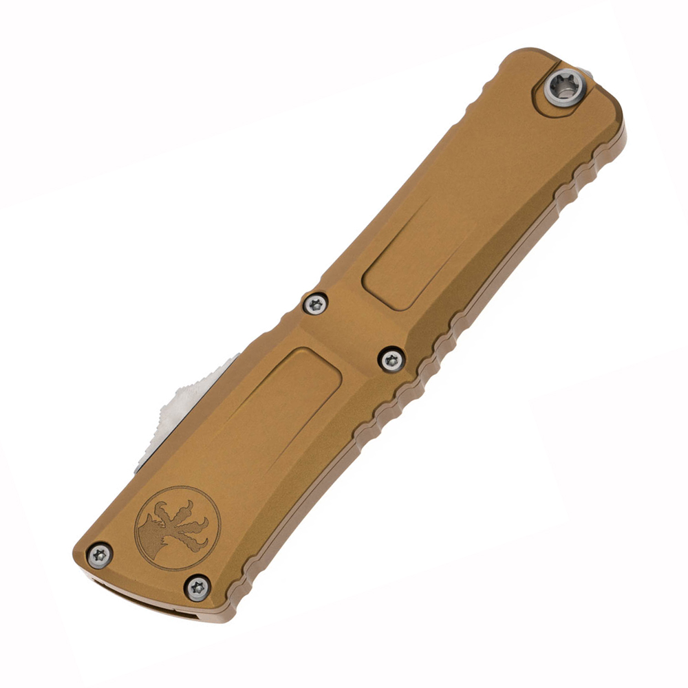 Microtech Combat Troodon Gen III AUTO OTF M390 Tanto Stonewashed Tan  Aluminum Handles 1144-10TA 3