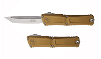 Microtech Combat Troodon Gen III AUTO OTF M390 Tanto Stonewashed Tan  Aluminum Handles 1144-10TA
