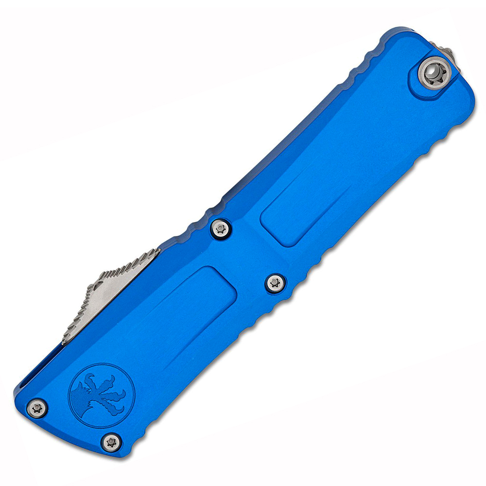 Microtech Combat Troodon Gen III AUTO OTF M390MK Stonewashed Double Edge Dagger Blue Aluminum Handles 1142-10BL 3