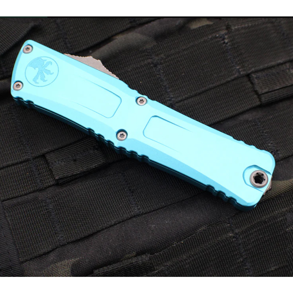 Microtech Combat Troodon Gen III AUTO OTF M390MK Apocalyptic Double Edge Dagger Turquoise Aluminum Handles 1142-10APTQ 6
