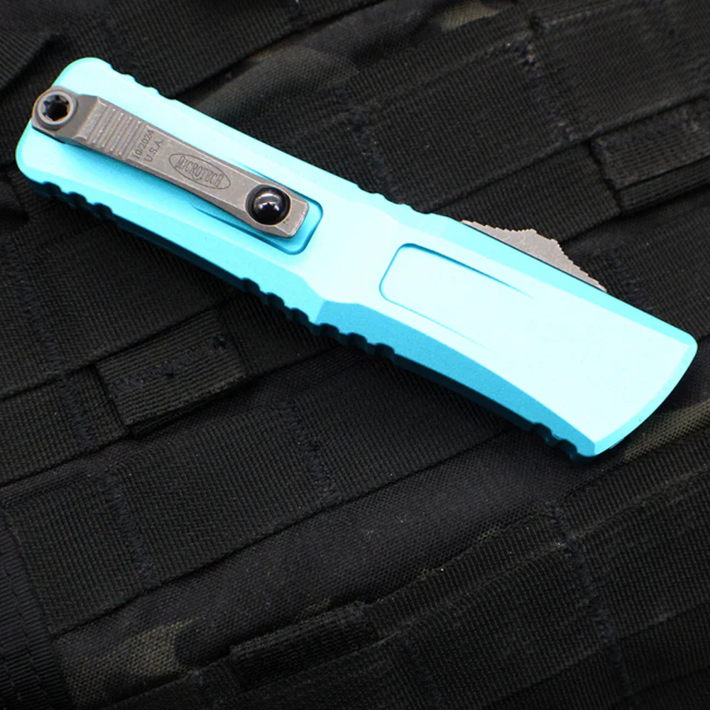 Microtech Combat Troodon Gen III AUTO OTF M390MK Apocalyptic Double Edge Dagger Turquoise Aluminum Handles 1142-10APTQ 7