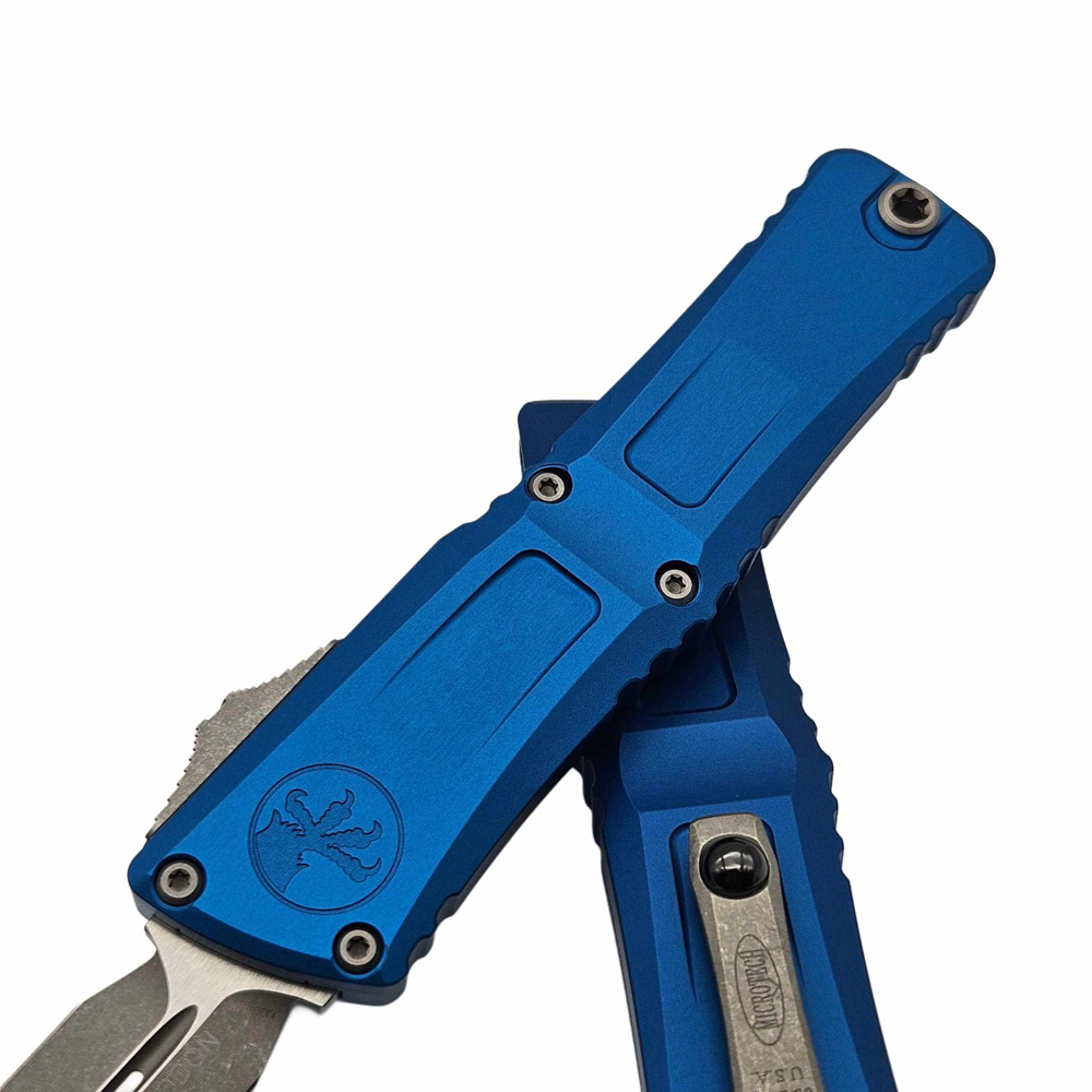 Microtech Combat Troodon Gen III AUTO OTF M390MK Apocalyptic Double Edge Dagger Blue Aluminum Handles 1142-10APBL 4
