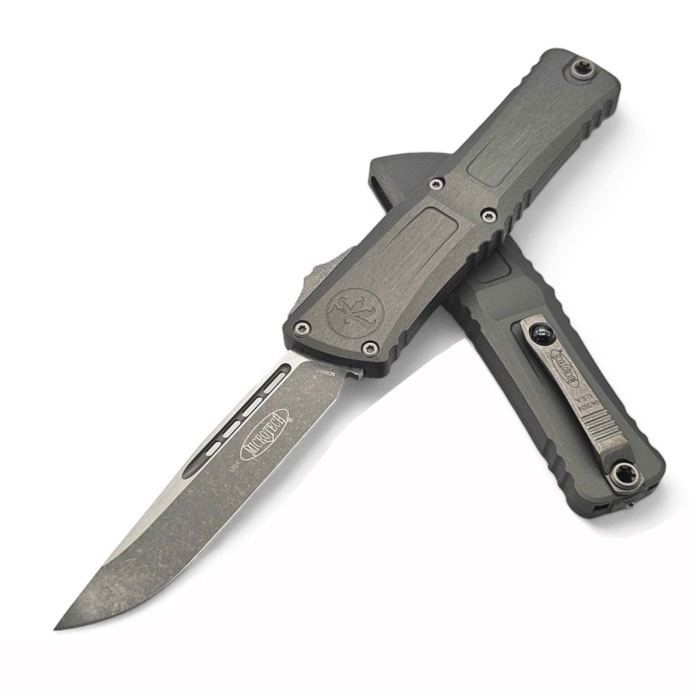 Microtech Combat Troodon Gen III AUTO OTF M390 Apocalyptic Single Edge Natural Clear Aluminum Handles 1143-10APNC 4