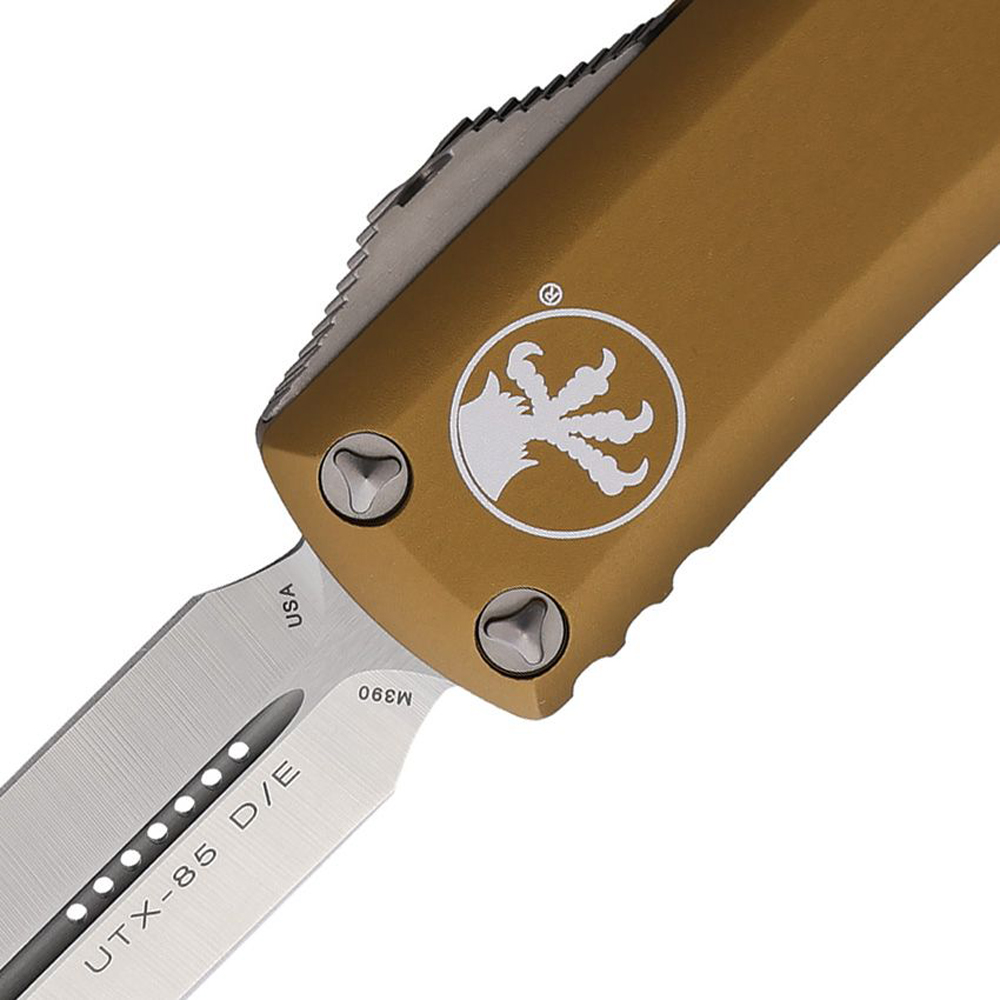 Microtech UTX-85 AUTO OTF Satin Double Edge Dagger Tan Aluminum Handles 232-4TA 3
