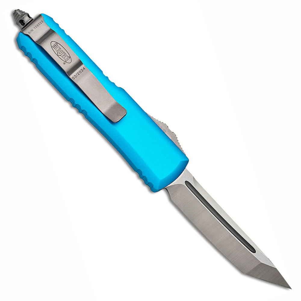 Microtech UTX-85 AUTO OTF Satin Plain Tanto Turquoise Aluminum Handles 233-4TQ 2