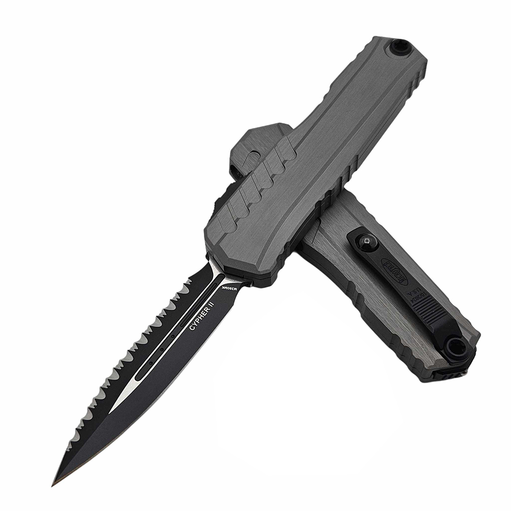 Microtech Cypher II D/E Black Full Serrated  Natural Clear 1242-3NC   2