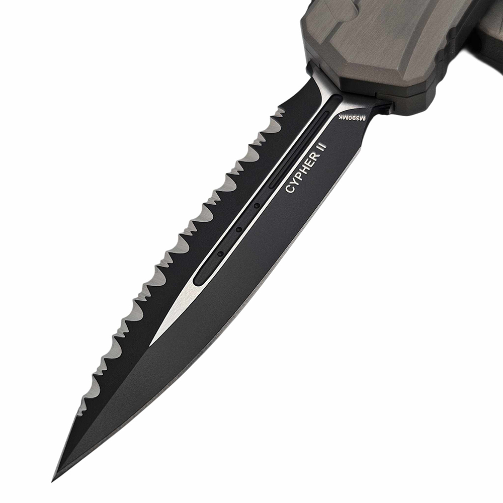 Microtech Cypher II D/E Black Full Serrated  Natural Clear 1242-3NC   3