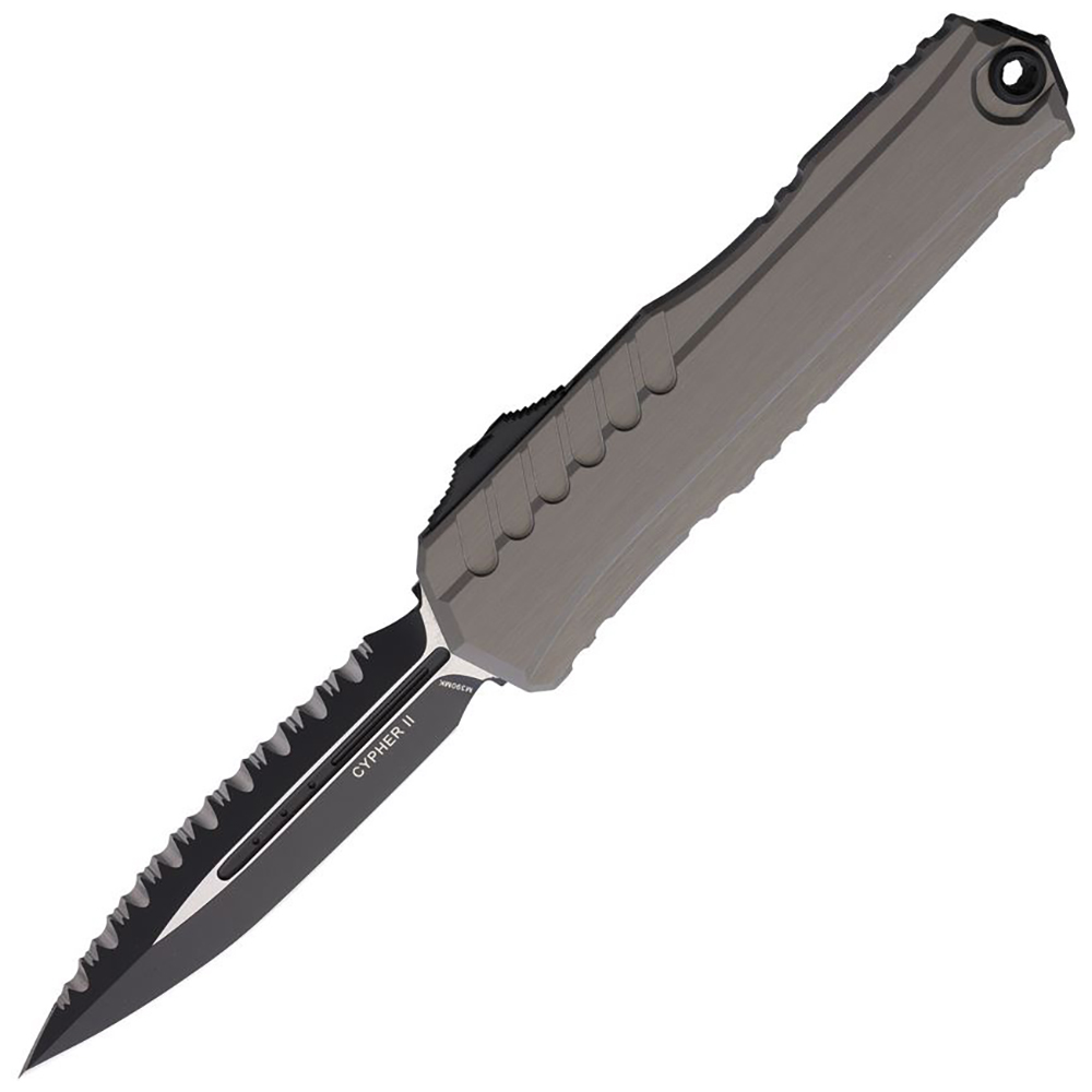 Microtech Cypher II D/E Black Full Serrated  Natural Clear 1242-3NC   1