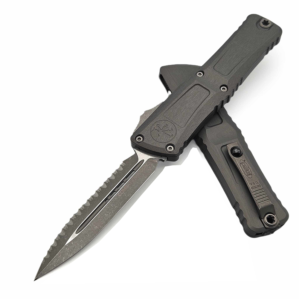 Microtech Combat Troodon Gen III AUTO OTF M390MK Apocalyptic Full Serrated Dagger Natural Clear Aluminum Handles 1142-12APNC 2