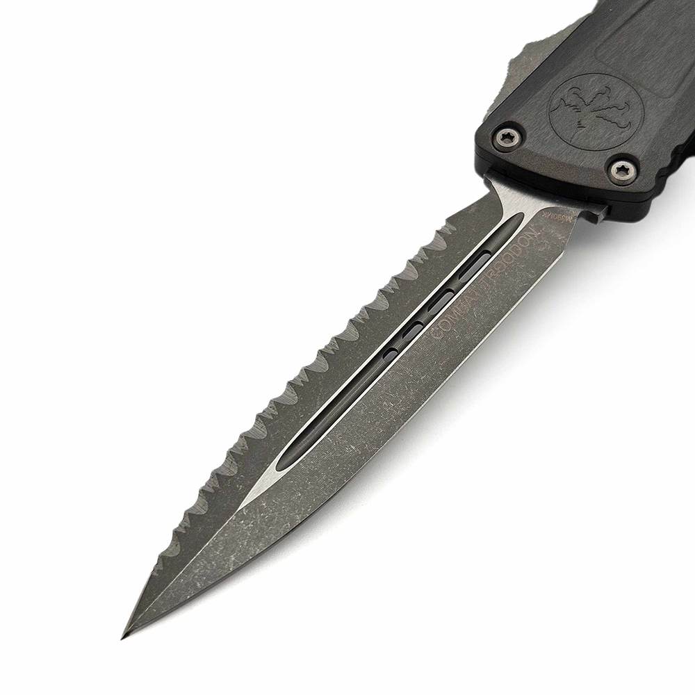 Microtech Combat Troodon Gen III AUTO OTF M390MK Apocalyptic Full Serrated Dagger Natural Clear Aluminum Handles 1142-12APNC 3