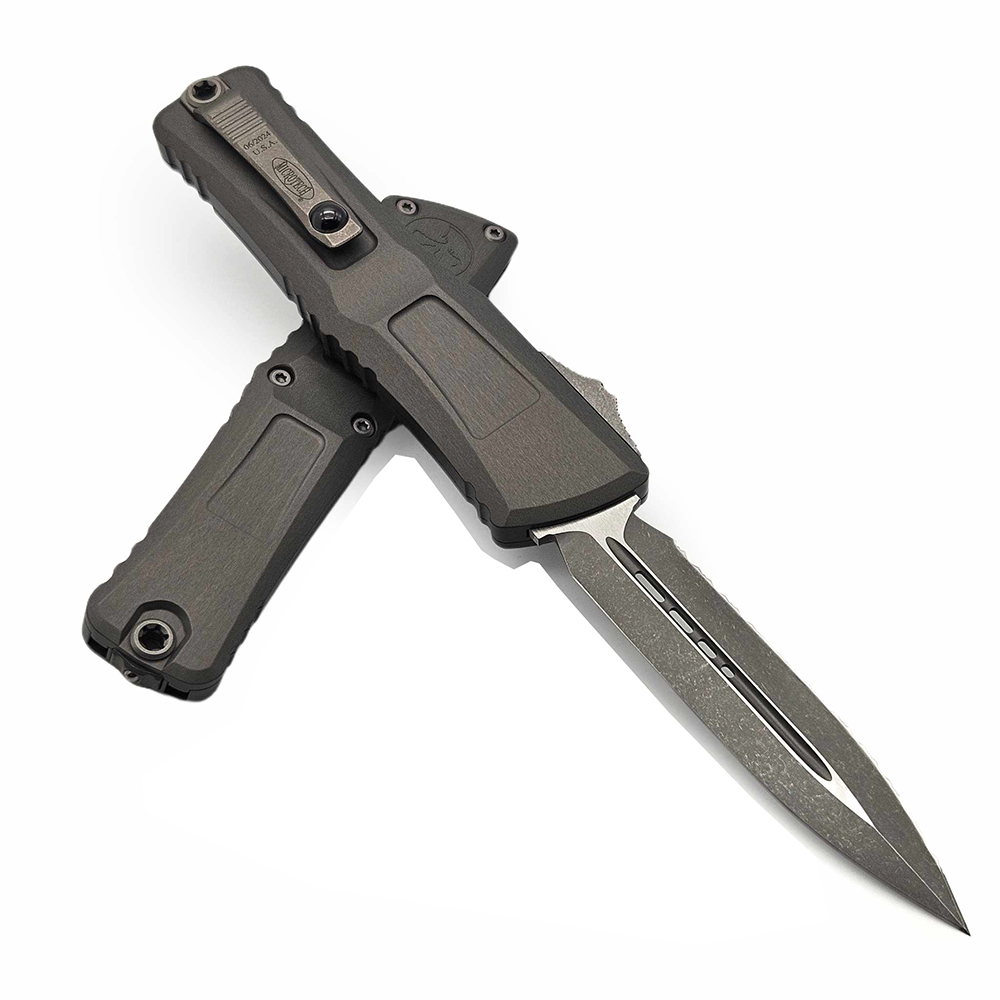 Microtech Combat Troodon Gen III AUTO OTF M390MK Apocalyptic Full Serrated Dagger Natural Clear Aluminum Handles 1142-12APNC 4