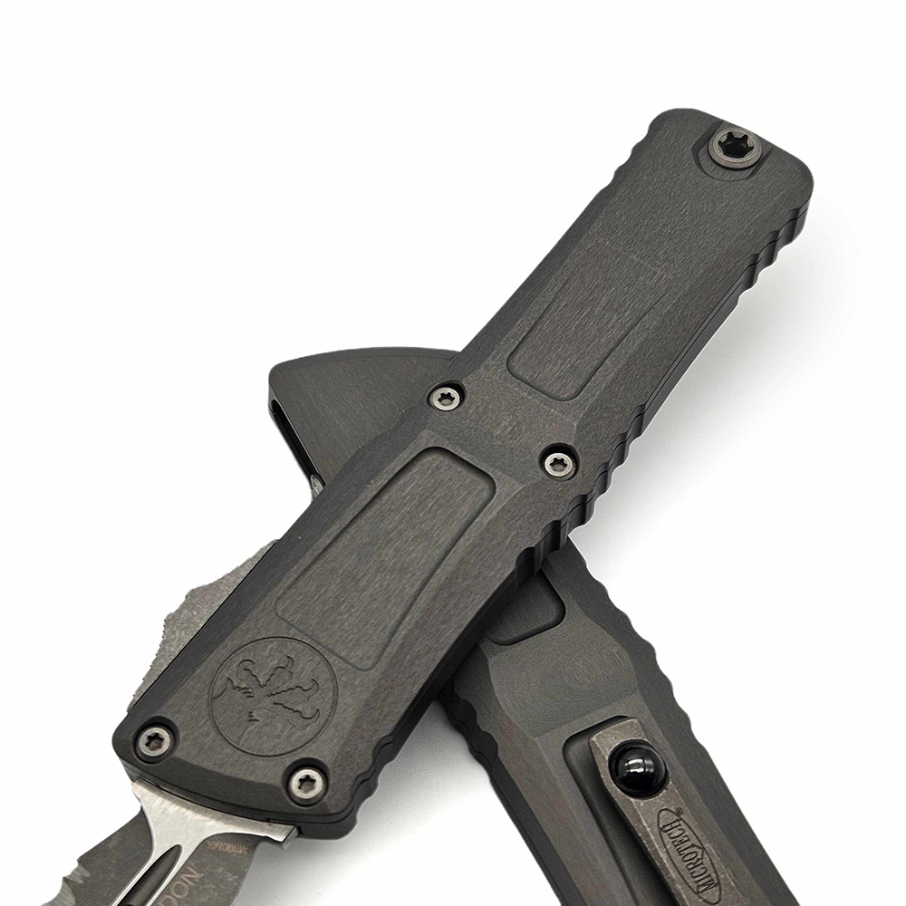 Microtech Combat Troodon Gen III AUTO OTF M390MK Apocalyptic Full Serrated Dagger Natural Clear Aluminum Handles 1142-12APNC 6