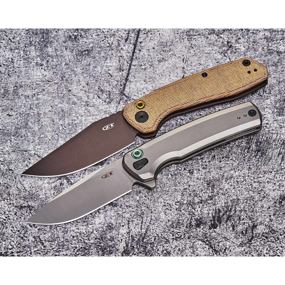 Zero Tolerance 0512 AUTO CPM-CruWear Dark Bronze Cerakote Natural Canvas Micarta and Titanium Handles 6