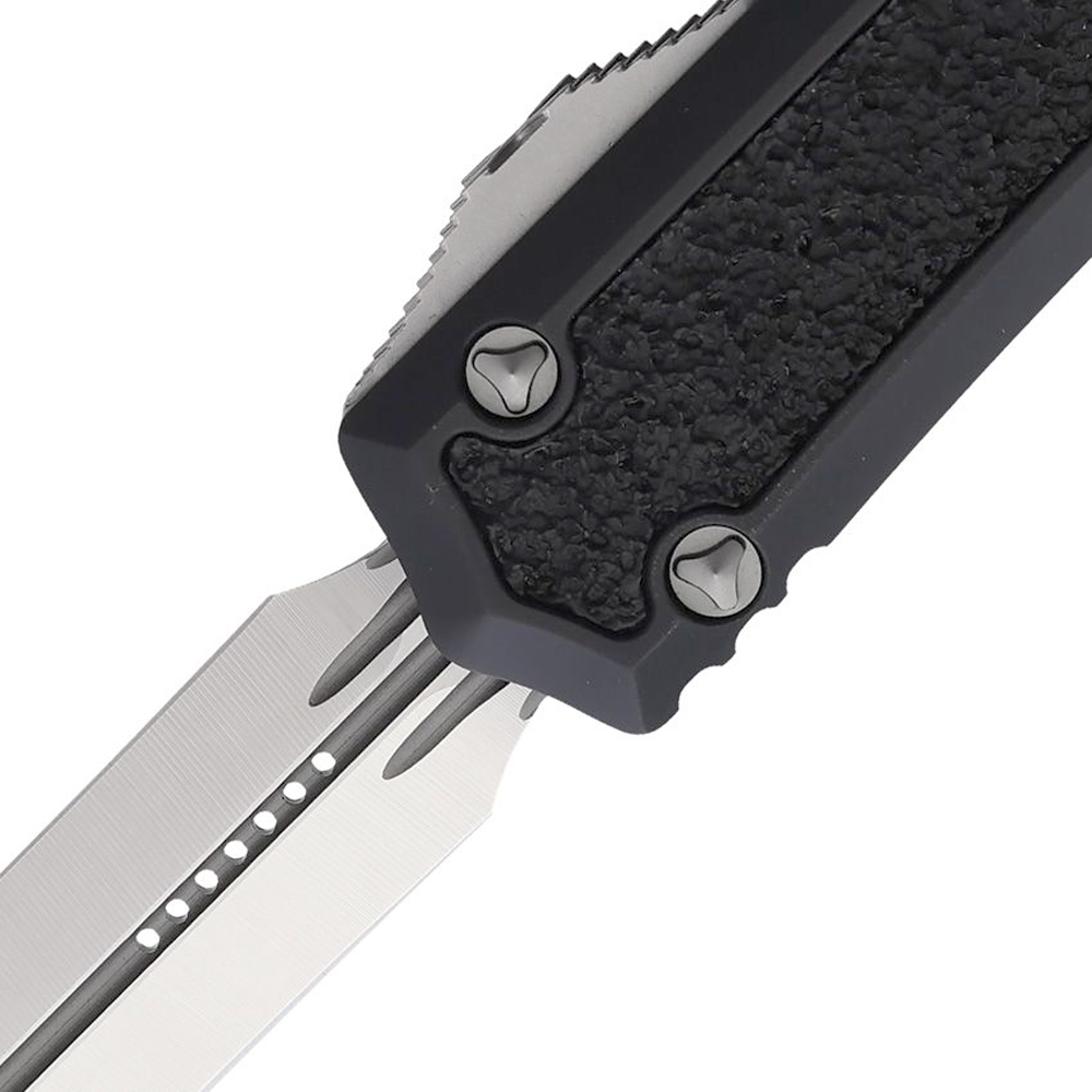 Microtech Signature Series Makora OTF AUTO Satin Double Edge Dagger Black Aluminum Handles with Black Traction Inlays 206-4S 2