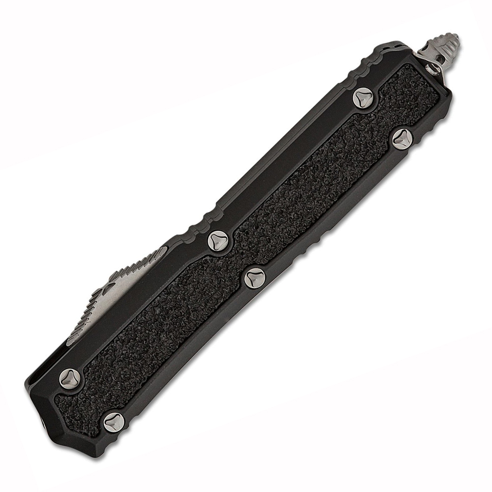 Microtech Signature Series Makora OTF AUTO Satin Double Edge Dagger Black Aluminum Handles with Black Traction Inlays 206-4S 4