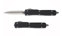 Microtech Signature Series Makora OTF AUTO Satin Double Edge Dagger Black Aluminum Handles with Black Traction Inlays 206-4S