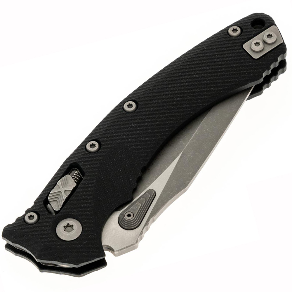 Microtech Amphibian RAM-LOK Manual Folding Bohler M390MK Apocalyptic Clip Point Plain Black Fluted Aluminum Handles 137RL-10APFL 3