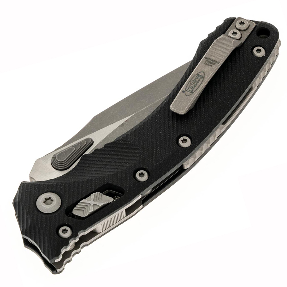 Microtech Amphibian RAM-LOK Manual Folding Bohler M390MK Apocalyptic Clip Point Plain Black Fluted Aluminum Handles 137RL-10APFL 4