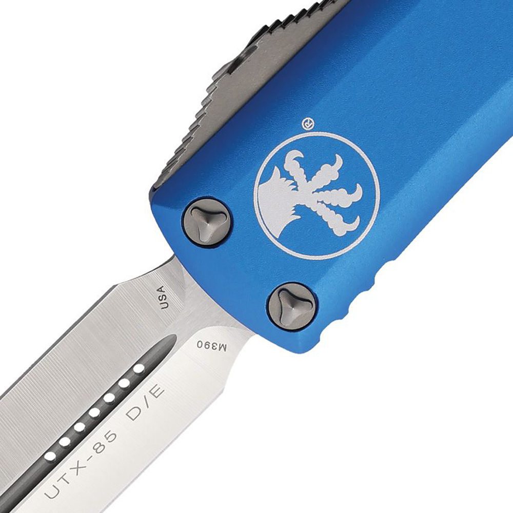 Microtech UTX-85 AUTO OTF Satin Double Edge Dagger Blue Aluminum Handles 232-4BL 2