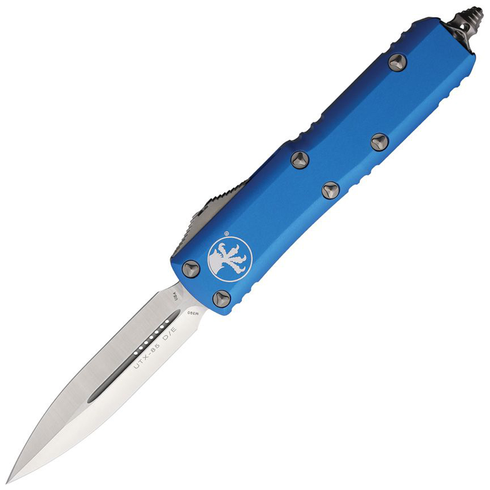 Microtech UTX-85 AUTO OTF Satin Double Edge Dagger Blue Aluminum Handles 232-4BL 1