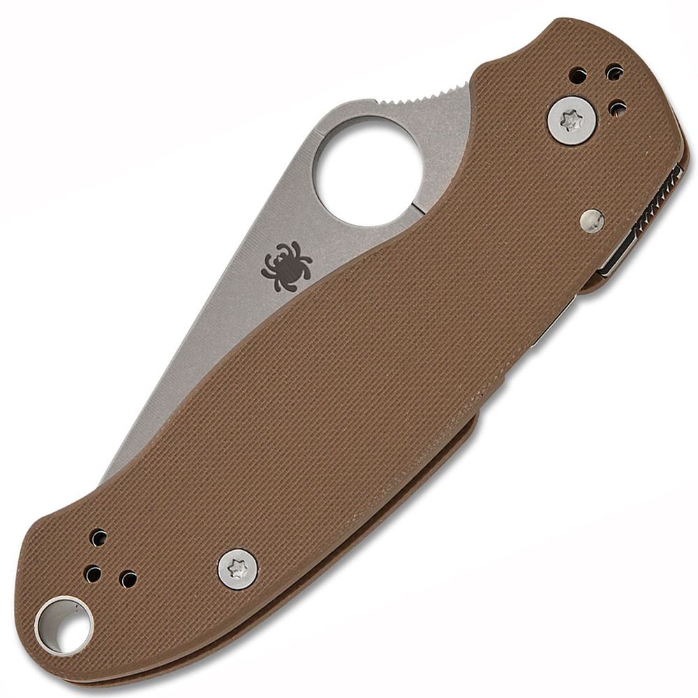 Spyderco Para 3 Sprint Run Compression Lock CPM-15V Stonewashed Plain Blade, Brown G10 Handles C223GPBN15V 3