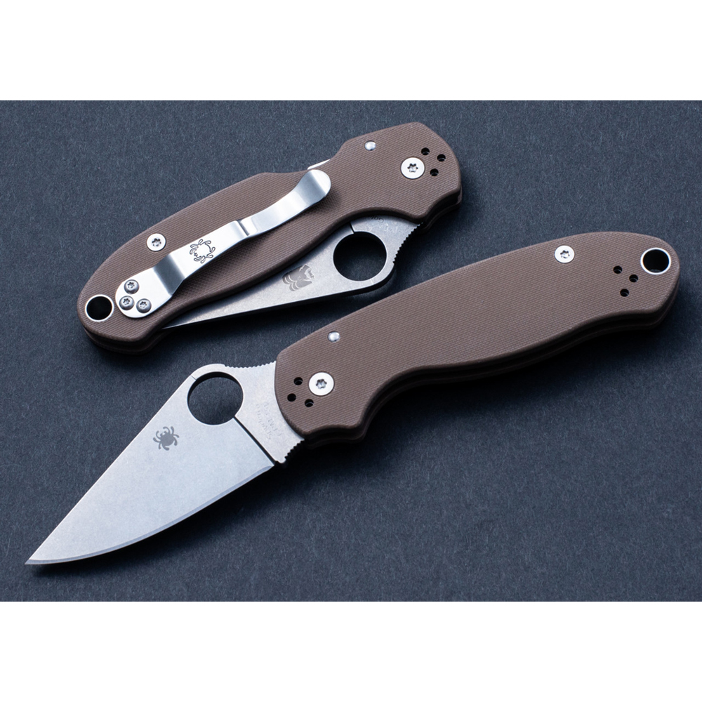 Spyderco Para 3 Sprint Run Compression Lock CPM-15V Stonewashed Plain Blade, Brown G10 Handles C223GPBN15V 6