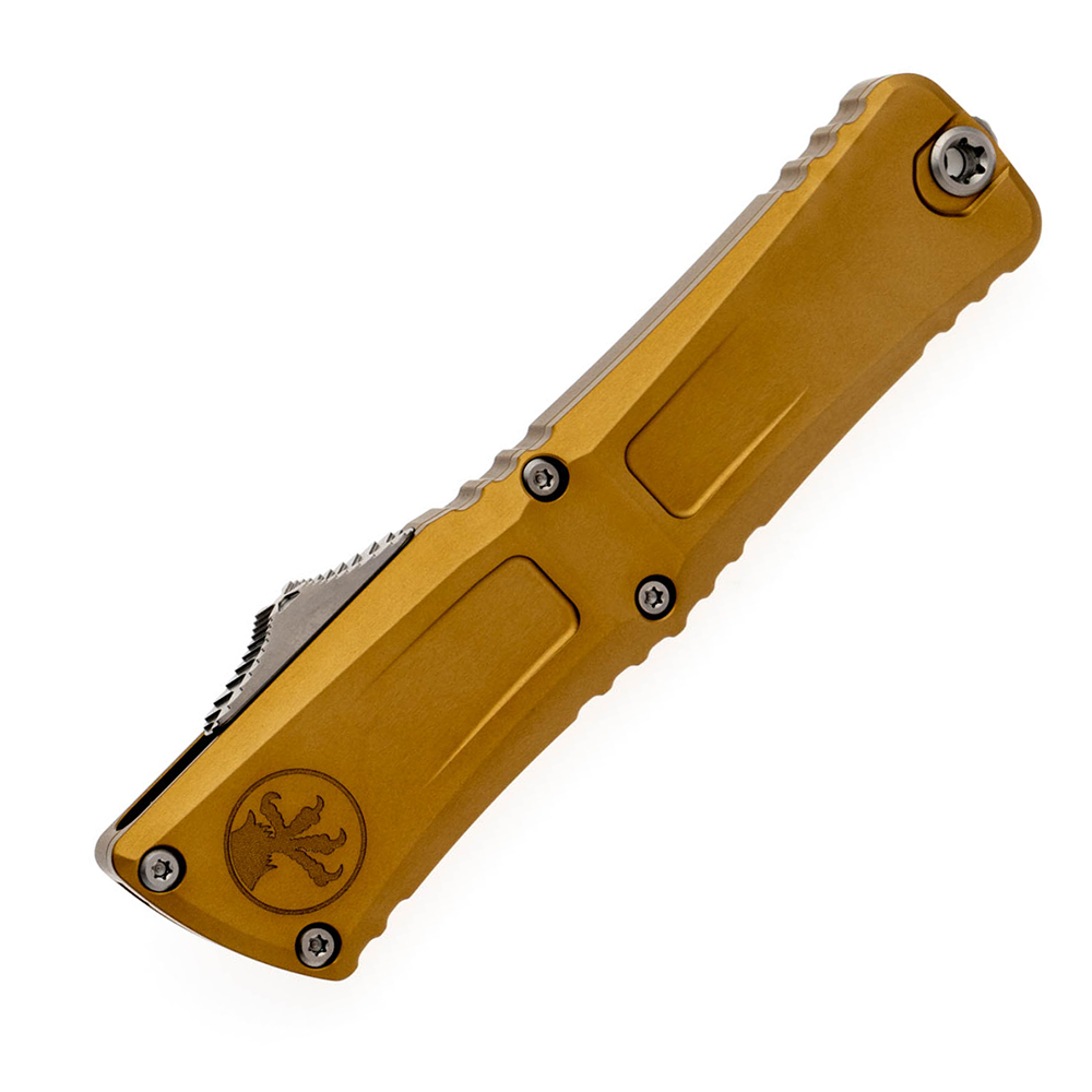 Microtech Combat Troodon Gen III Interceptor AUTO OTF M390MK Plain Stonewashed Tan Aluminum Handles Signature Series 1217-10TAS 4