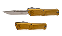 Microtech Combat Troodon Gen III Interceptor AUTO OTF M390MK Plain Stonewashed Tan Aluminum Handles Signature Series 1217-10TAS