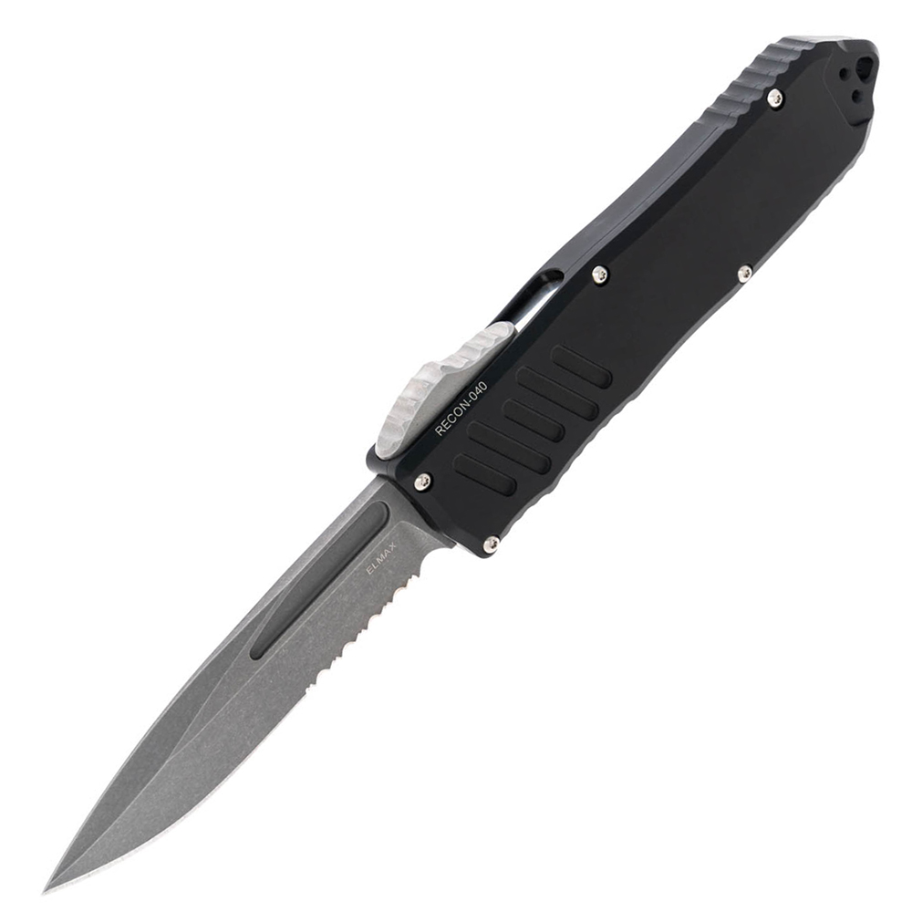 Guardian Tactical Auto Recon 040 Elmax Drop Point Partially Serrated Dark Stonewashed Black Aluminum 11-3512 1