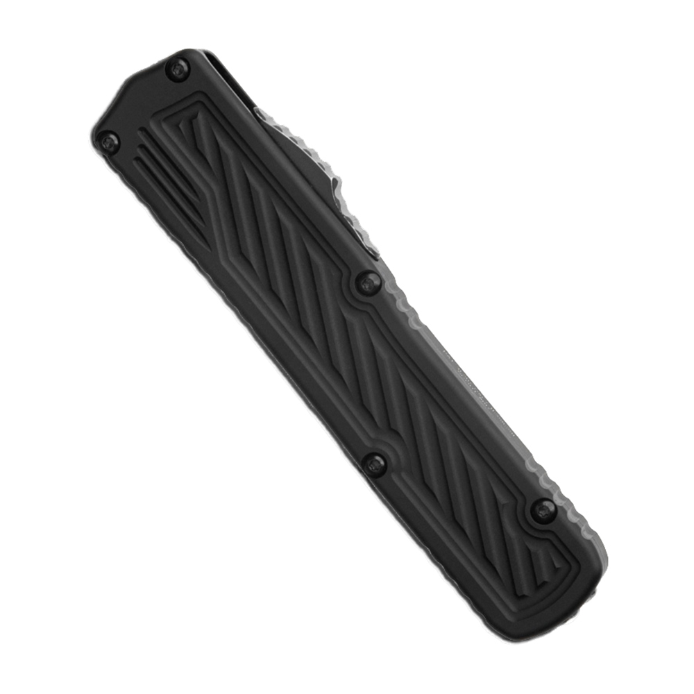 Guardian Tactical Scout Auto OTF Elmax Stonewashed Partially Serrated Clip Point Black Sculpted Aluminum 14-3512 2