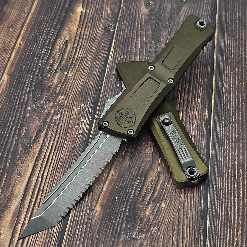 Microtech Combat Troodon Gen III AUTO OTF M390 Serrated Tanto Apocalyptic  OD Green Aluminum Handles 1144-12APOD 2