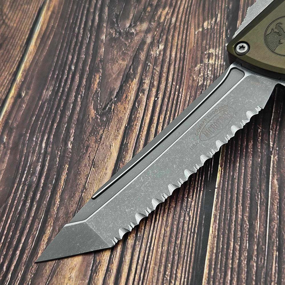 Microtech Combat Troodon Gen III AUTO OTF M390 Serrated Tanto Apocalyptic  OD Green Aluminum Handles 1144-12APOD 4