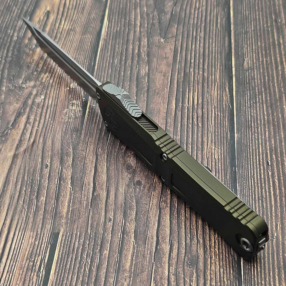 Microtech Combat Troodon Gen III AUTO OTF M390 Serrated Tanto Apocalyptic  OD Green Aluminum Handles 1144-12APOD 6