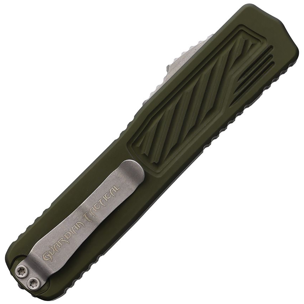 Guardian Tactical Scout Auto OTF Elmax Stonewashed Plain Clip Point Black Sculpted Aluminum OD Green 14-8511 2