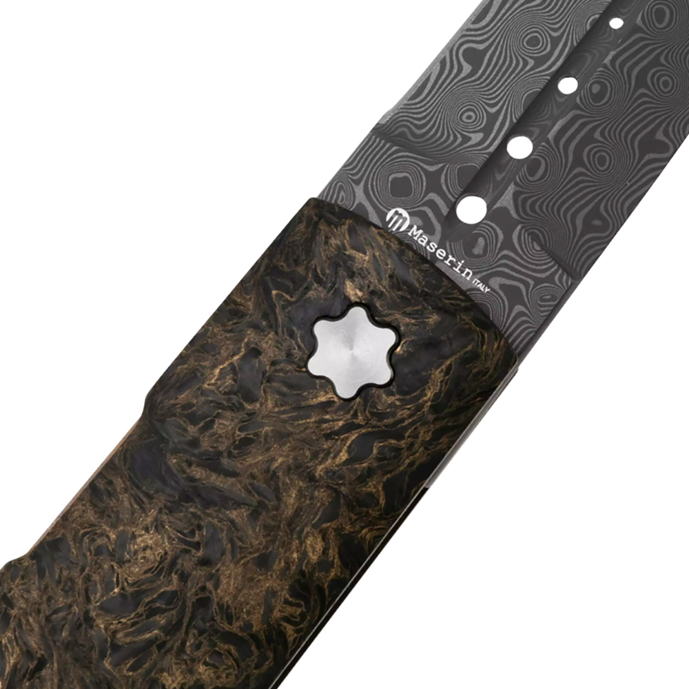 Maserin 372/DG Daga Flipper Damascus Small Roses Single-Edge Dagger Blade Rose Gold/Black FatCarbon and Titanium Handles 5