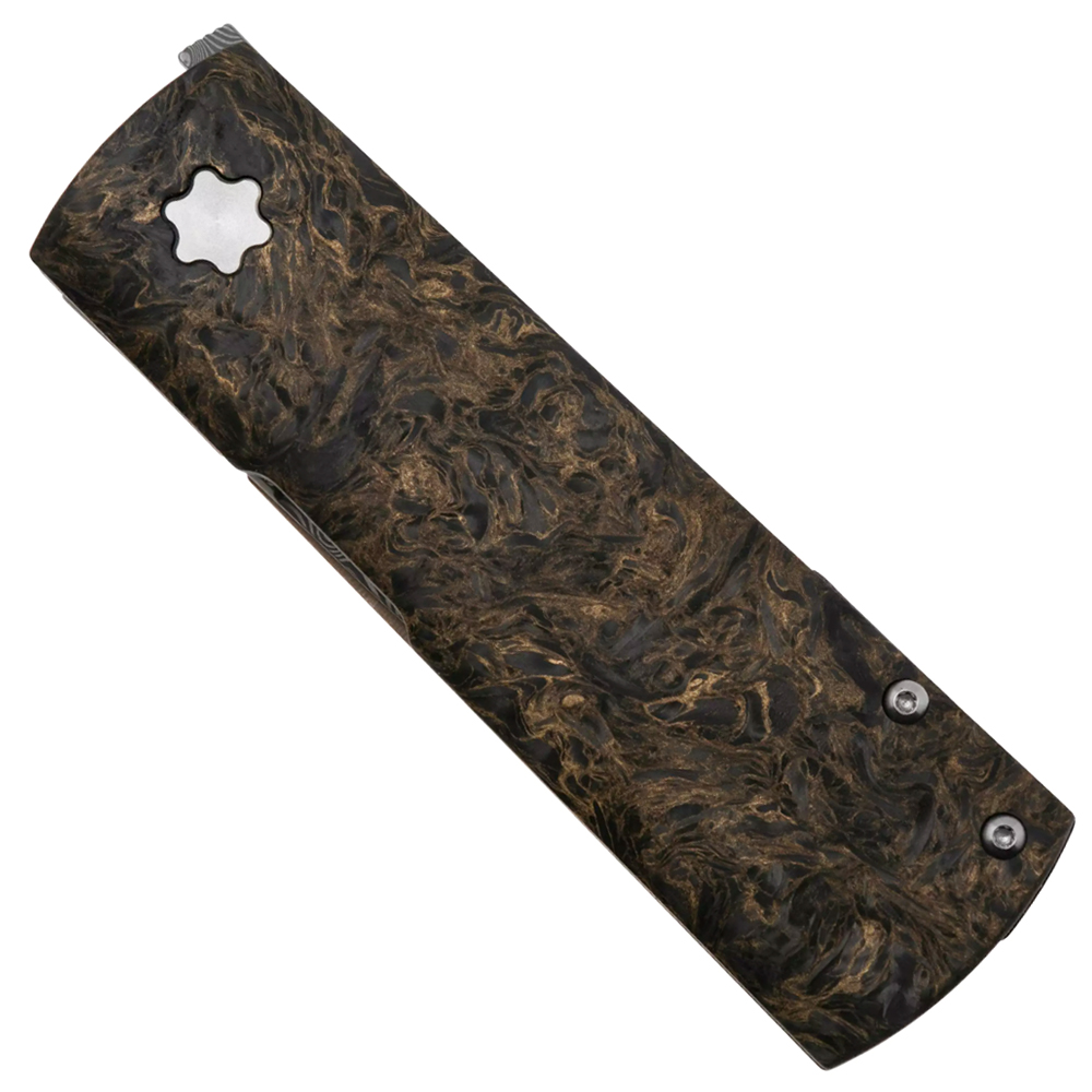 Maserin 372/DG Daga Flipper Damascus Small Roses Single-Edge Dagger Blade Rose Gold/Black FatCarbon and Titanium Handles 6