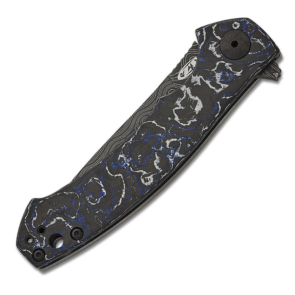 Zero Tolerance 0450MMC VF Stainless Damascus Blade Blue/White Multi Marbled Carbon Fiber and Titanium  3