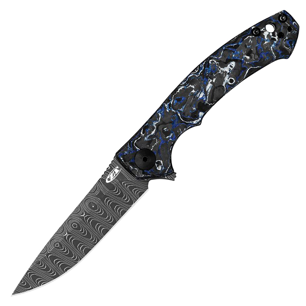 Zero Tolerance 0450MMC VF Stainless Damascus Blade Blue/White Multi Marbled Carbon Fiber and Titanium  1