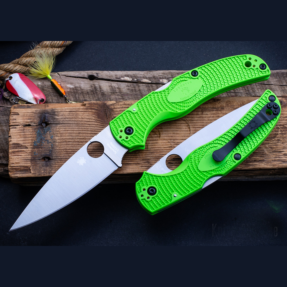 Spyderco Native Chief Lightweight Salt LC200N Satin Plain Green FRN Handles C244PGR 4