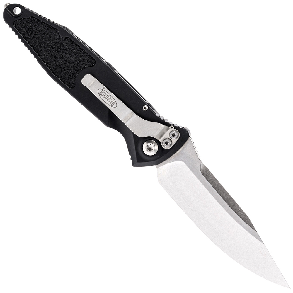 Microtech 160A-10 Socom Elite Auto Stonewashed Clip Point Plain Blade Black Aluminum Handles 2