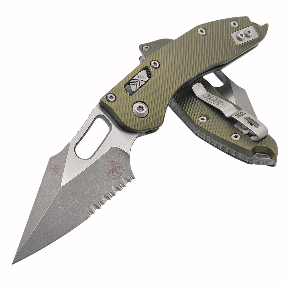 Microtech Stitch RAM-LOK Manual Folding Bohler M390MK Apocalyptic Spear Point Combo OD Green Fluted Aluminum 169RL-11APFLOD 2