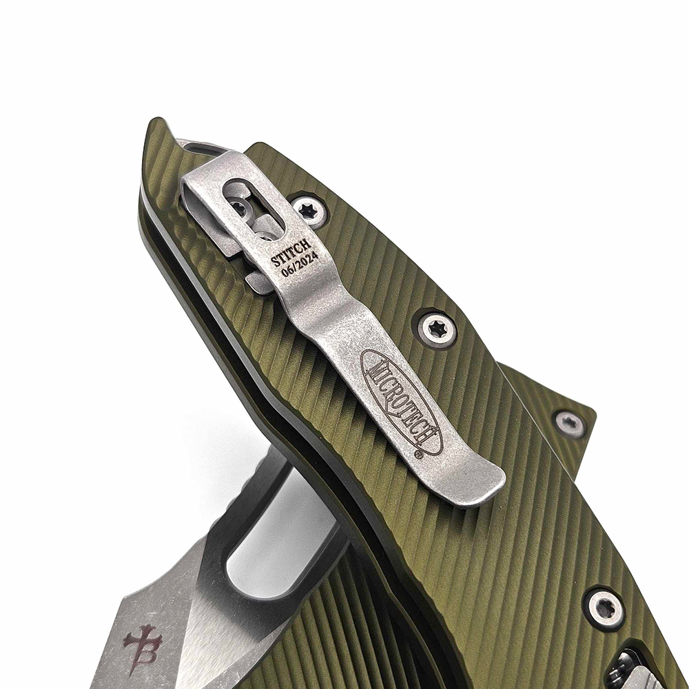 Microtech Stitch RAM-LOK Manual Folding Bohler M390MK Apocalyptic Spear Point Combo OD Green Fluted Aluminum 169RL-11APFLOD 3