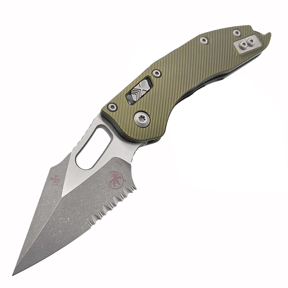 Microtech Stitch RAM-LOK Manual Folding Bohler M390MK Apocalyptic Spear Point Combo OD Green Fluted Aluminum 169RL-11APFLOD 1