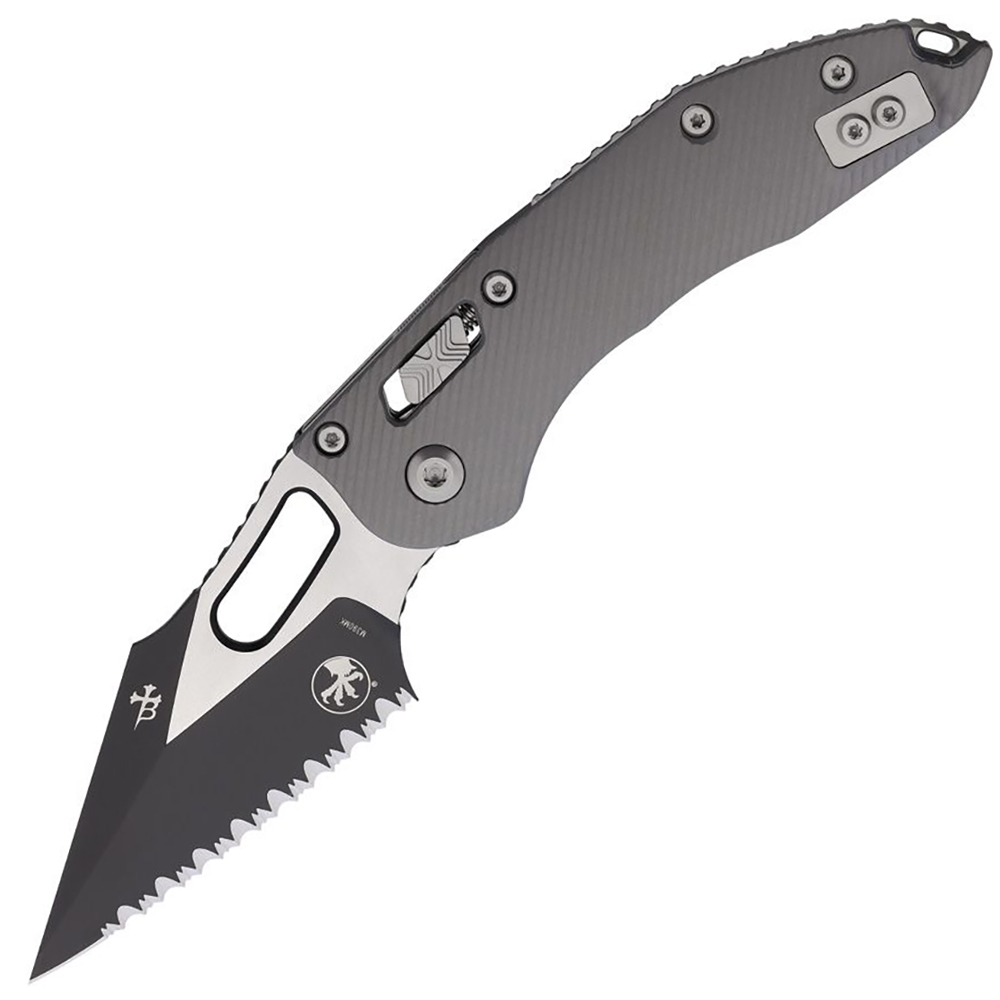Microtech Stitch RAM-LOK Manual Folding Bohler M390MK Two-Tone Serrated Spear Point Natural Clear Fluted Aluminum 17428 1