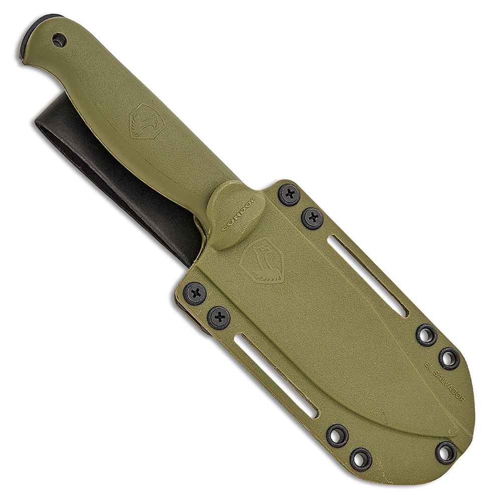 Condor Fighter Fixed Blade 1075 Carbon Steel Black Cerakote Clip Point Army Green Polypropylene 3