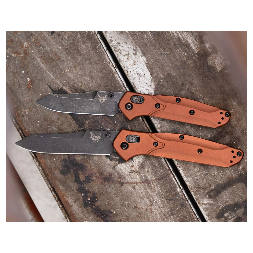Benchmade 945BK-03 Mini Osborne CPM-MagnaCut Black DLC Battlewashed Plain Burnt Copper Aluminum Handles 7